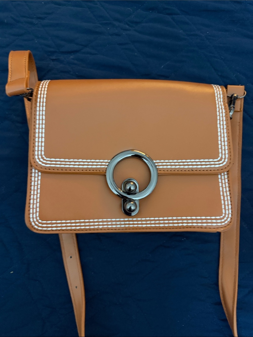 SHEIN Tan Crossbody Bag with Silver Ring Detail